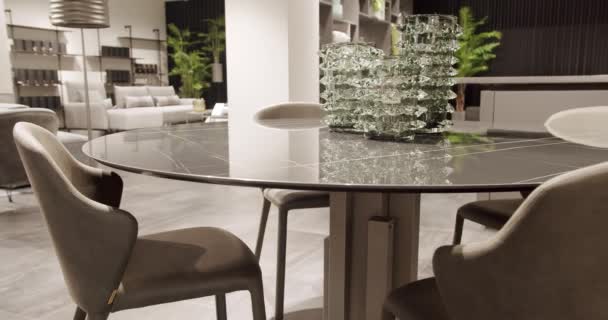 Modern Gray White Kitchen Furniture Marble Table Elegance Comfortable Home — Stockvideo