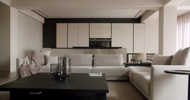 Appartement Élégant Avec Plan Ouvert Intérieur Moderne Canapé Confort Table — Video