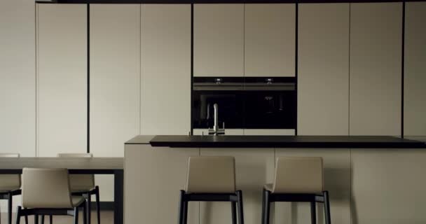 Dapur Ini Memiliki Lemari Ramping Dengan Lemari Putih Dan Meja — Stok Video
