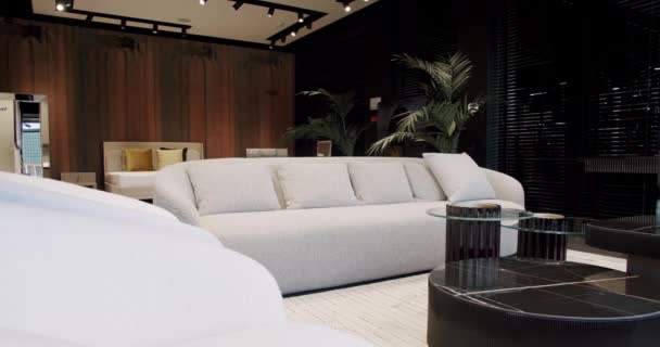 Appartamento Lusso Con Interni Moderni Divano Bianco Tavolino Elegante Soggiorno — Video Stock