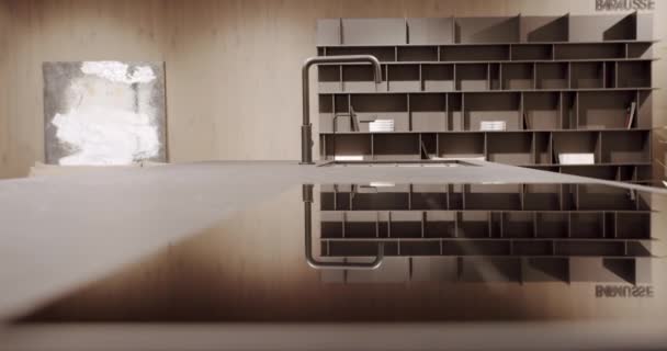 现代木制厨房家具 简约的家 家庭厨房与现代黑色水槽 现代厨房 有简约的餐桌 现代简约之家 — 图库视频影像