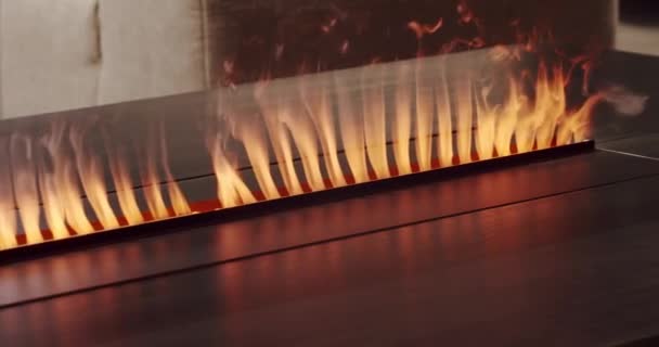 Evin Içinde Yanan Biyolojik Şömineye Yakın Çekim Detaylar Mekanda Dekoratif — Stok video