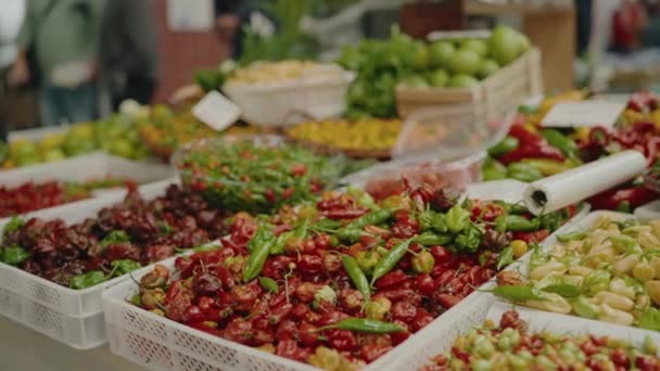 Selective Focus Heap Red Green Peppers Box Food Market Fresh — Stock Video