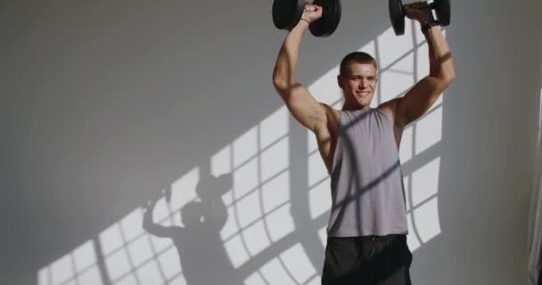Year Old Man Athletic Build Engaged Workout Lifting Dumbbells Well — Video