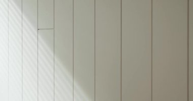 Yumuşak, doğal gölge çizgileri olan, zarif bir doku oluşturan minimalist beyaz bir duvar. Modern tasarımlar için mükemmel bir arka plan. Zarif Gölge Çizgileriyle Minimalist Beyaz Panel Duvarı