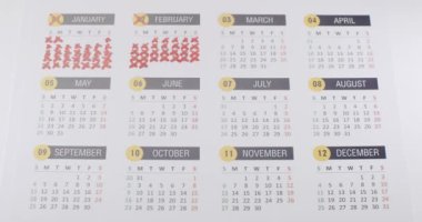 Yıllık takvimde günleri kırmızı kalemle işaretleyen kişi muhtemelen önemli tarihleri ya da teslim tarihlerini gösteriyor. Zaman yönetimi, planlama ve yaklaşan olaylar için görsel bir kavram..