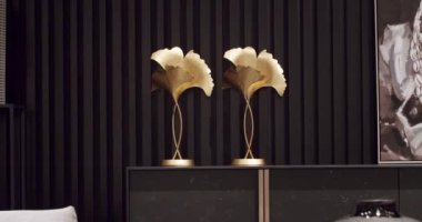 Room decor with minimalist black wood lines. Accessory in Beauty Interior with minimalist black blinds. Black line wall made of wood and aluminum. black modern wood wall