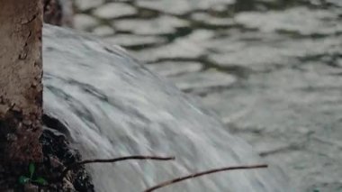 Su beton bir borudan nehre akar. Bu berrak su akıntısı rahatlatıcı, doğal bir ses manzarası yaratır. Doğa, su kaynakları, sulama veya çevre ile ilgili projeler için mükemmel.