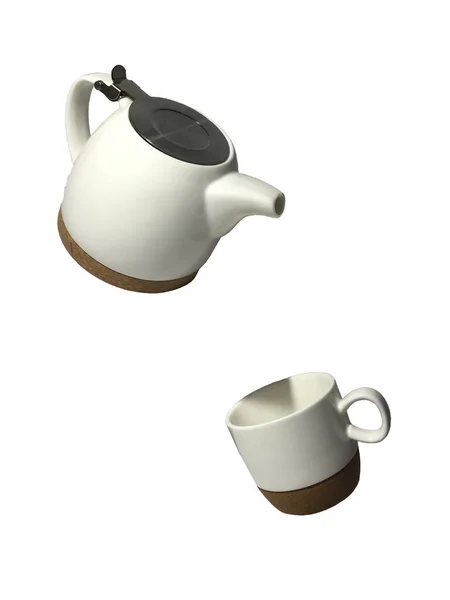 Zugeschnittener Schuss Keramik Teekanne Die Wasser Eine Weiße Tasse Gießt — Stockfoto