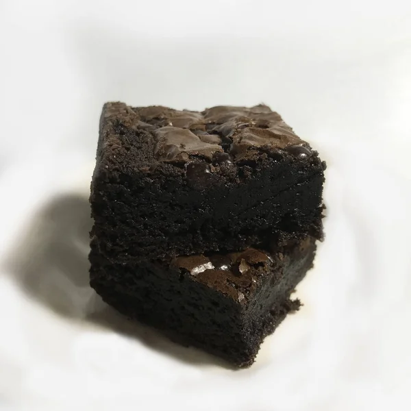 Two Dark Brownies Stacked White Background — Stock Photo, Image