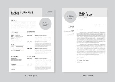 Minimalist CV Özgeçmişi ve Harf Tasarım Şablonu. Süper Temiz ve Temiz Profesyonel Modern Tasarım. Yumuşak Gri Renkli Minimalist Elemanlar ve Simgeler - Vektör Şablonu.