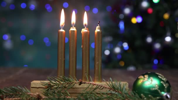 Advent Vier Kerzen Brennen Adventshintergrund — Stockvideo