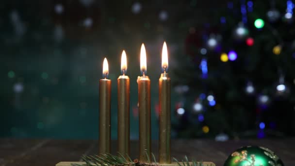 Advent Vier Kerzen Brennen Adventshintergrund — Stockvideo