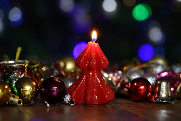 Verbranden Decoratieve Kaars Kerst Achtergrond — Stockfoto