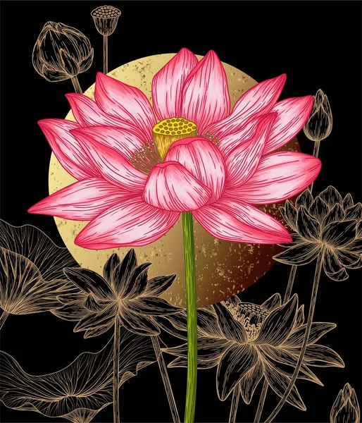 Vektorová Ilustrace Lotosového Květu Rytém Stylu Barvě — Stockový vektor