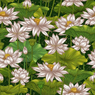  Nilüfer çiçeklerinin kusursuz vektör deseni