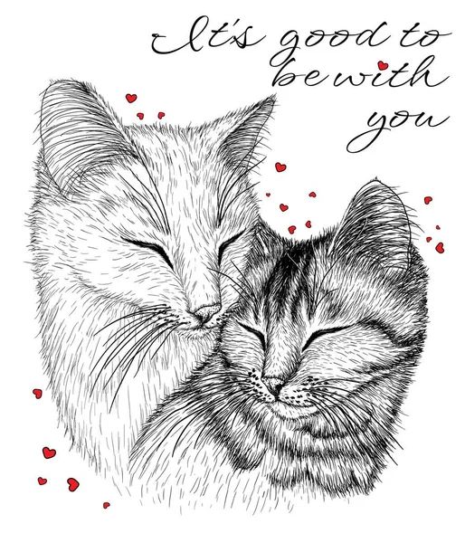  Sevgililer Günü kartının vektör çizimi. İşleme tarzında kedileri severim.
