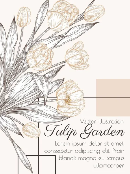Vektor Illustration Eines Blumenstraußes Tulpen Stil Der Gravur — Stockvektor