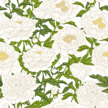  Beyaz şakayık çiçeklerinden oyma biçiminde kusursuz vektör desenli bahçe