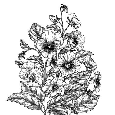  İşleme tarzında çiçek açan hanım evlatlarının vektör illüstrasyonu