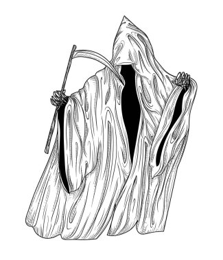  Kabartma tarzında dans eden kapüşonlu bir ölümün vektör çizimi