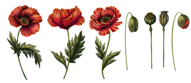 7 tane kırmızı haşhaş, tomurcuk ve haşhaş tohumu. Kırmızı kır çiçekleriyle yazdır. Çayır çiçekli koleksiyon. Şifalı bitkiler.