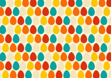 Renkli yumurtalarla bej arka planda parlak, pürüzsüz bir desen. Paketleme, tekstil, giysi, duvar kağıdı vb. üzerine dekorasyon ve baskı için paskalya vektör dokusu.