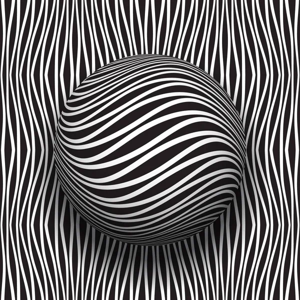 Trippy Bol Patroon Gestreepte Textuur Vector Zwart Wit Optische Kunst — Stockvector