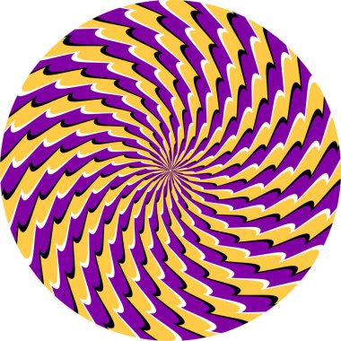 Hareketli çizgili spirallerin optik illüzyon desenli çemberi. Hareket arkaplan tasarımı için yuvarlak desen.
