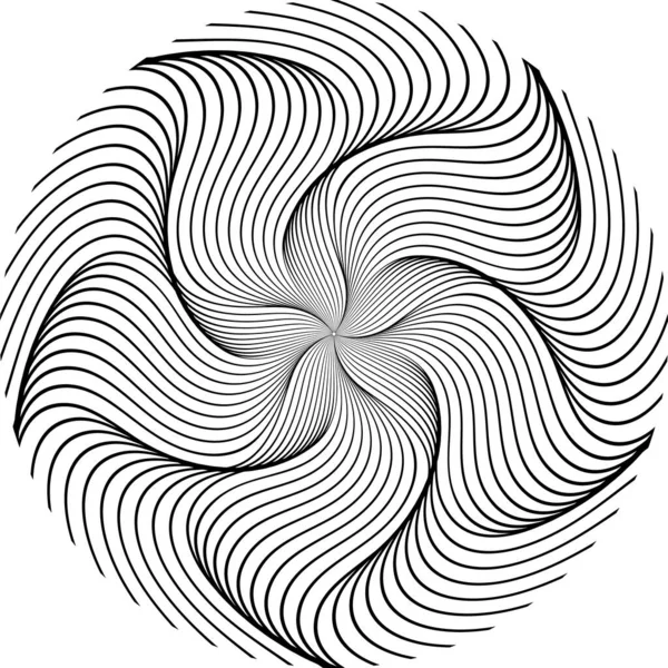 Optical Art Patterned Circle Black Wavy Lines Spiral Petaled Mandala — Stock Vector