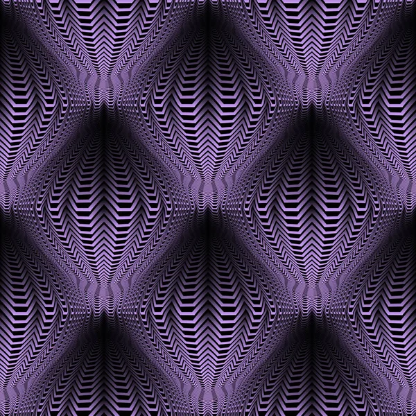 線からの体積形状のベクトル繰り返しパターン 壁紙デザインのための光学芸術黒と紫のグラデーションテクスチャ — ストックベクタ