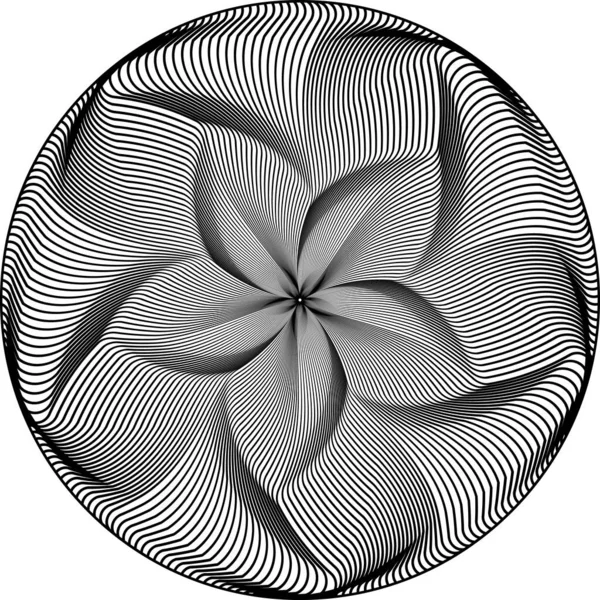 Sztuka Optyczna Wzorzyste Koło Czarnych Linii Pięć Petaled Wzór Okrągły — Wektor stockowy