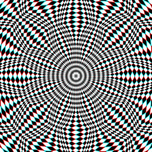 光学艺术背景 白色的黑色和红色的青色菱形圆形 迷幻圆形装饰品的设计 — 图库矢量图片