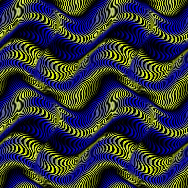 巻線からの色波のベクトル再現パターン デザインのための光学芸術青と黄色のグラデーションテクスチャ — ストックベクタ