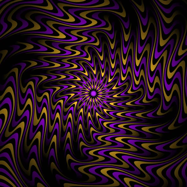 Distorted Circular Pattern Purple Black Golden Gradient Wavy Stripes Optical — Stock Vector
