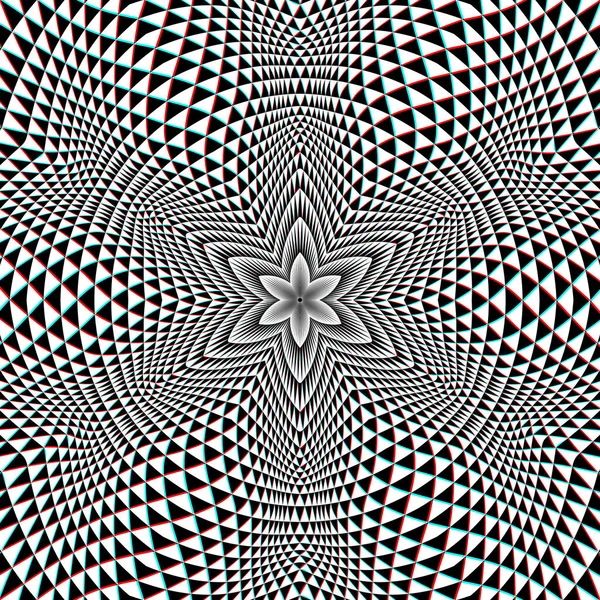 Fond Art Optique Nombreux Triangles Cyan Blanc Noir Rouge Cercle — Image vectorielle