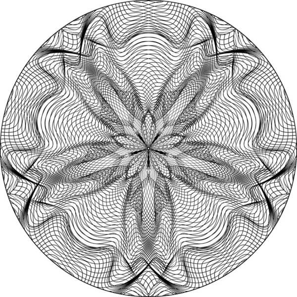 Sztuka Optyczna Wzorzyste Koło Czarnych Linii Moire Pięcioramienny Okrągły Wzór — Wektor stockowy