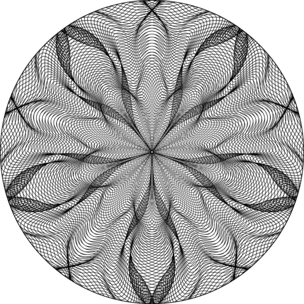 光学艺术图案的圆形黑色波浪形线条 黑色圆形五瓣断头台图案 背景设计 — 图库矢量图片