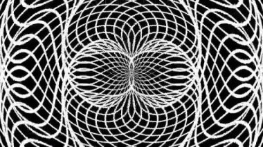 Siyah üzerine beyaz çizgilerin optik sanat hareketi. Moire simetrik deseni.