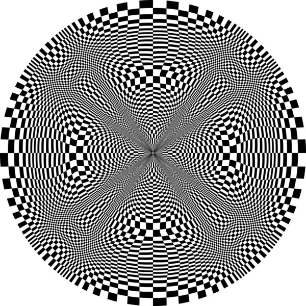 Cercle Art Optique Motif Carreaux Déformé Psychédélique Ronde Conception Fond — Image vectorielle
