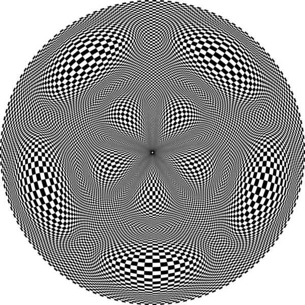 Оптический Художественный Круг Искажённым Клетчатым Рисунком Пузырями Психоделический Круглый Фон — стоковый вектор