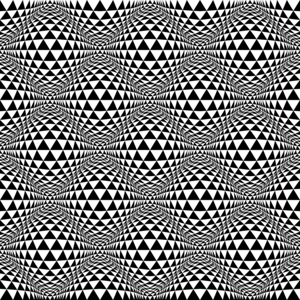 Nahtloses Muster Aus Vielen Schwarzen Verzerrten Dreiecken Psychedelisches Monochromes Hintergrunddesign — Stockvektor