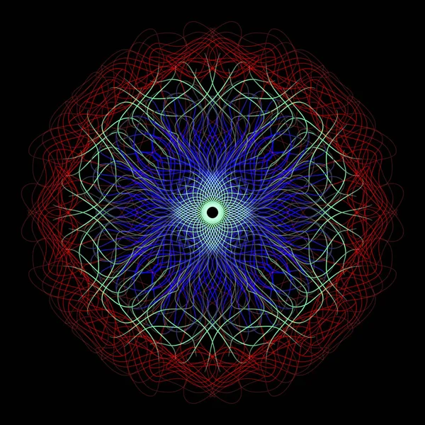 Dalgalı Harmanlama Çizgilerinin Parlayan Lonca Deseni Renkli Sihirli Mandala — Stok Vektör