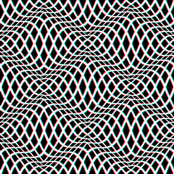 被扭曲的细胞的光学艺术无缝模式 红色青色拼音风格的迷幻重复背景设计 — 图库矢量图片
