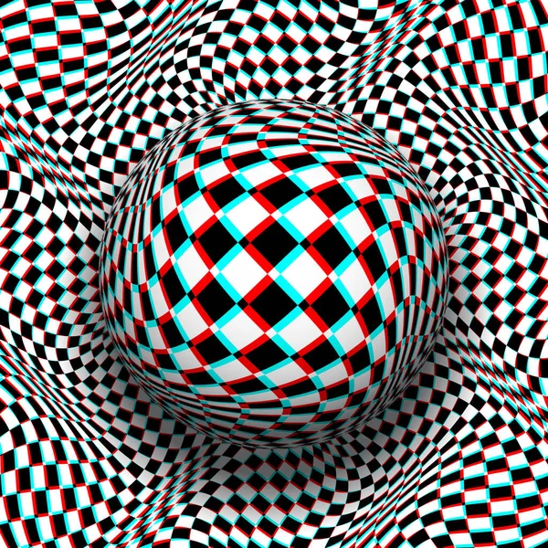 Trippy Checkered Sphere Same Patterned Distorted Background Red Cyan Anaglyph Royalty Free Stock Illustrations