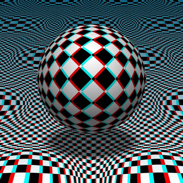 Checkered Sphere Floats Distorted Patterned Surface Psychedelic Vector Optical Art Stock Illustration