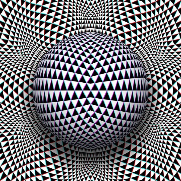 同じパターンの背景にある三角形の三角形のトリッピーな球 サイケデリックベクトル光アートイラスト ストックベクター