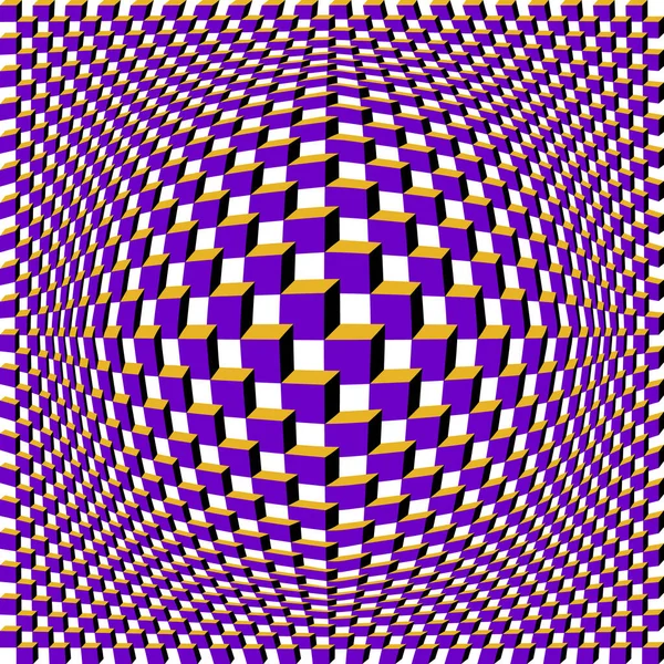 Оптическая Художественная Абстракция Распухшей Сеткой Фиолетовых Золотых Черных Кубиков Иллюзия — стоковый вектор
