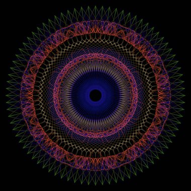 Parlak yuvarlak desenli birçok harmanlama çizgisi. Renkli geleneksel İskit dairesel süsü.