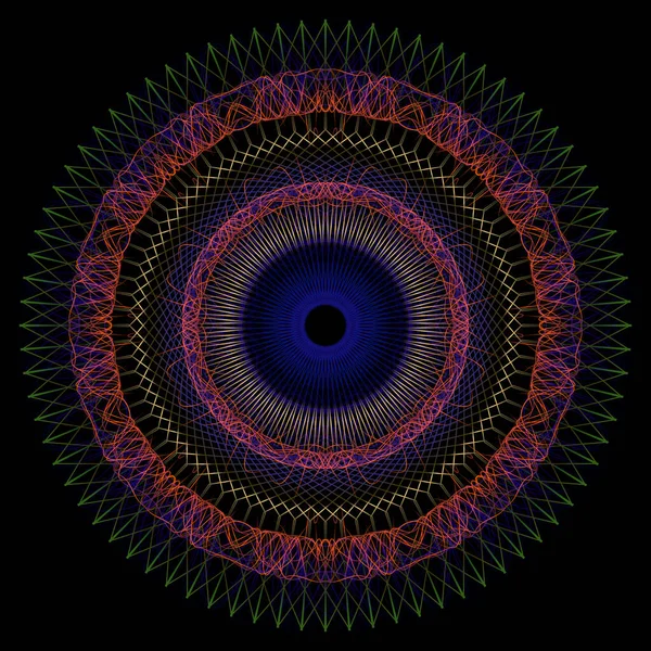 Modèle Rond Éclatant Nombreuses Lignes Mélange Ornement Circulaire Scythe Traditionnel — Image vectorielle